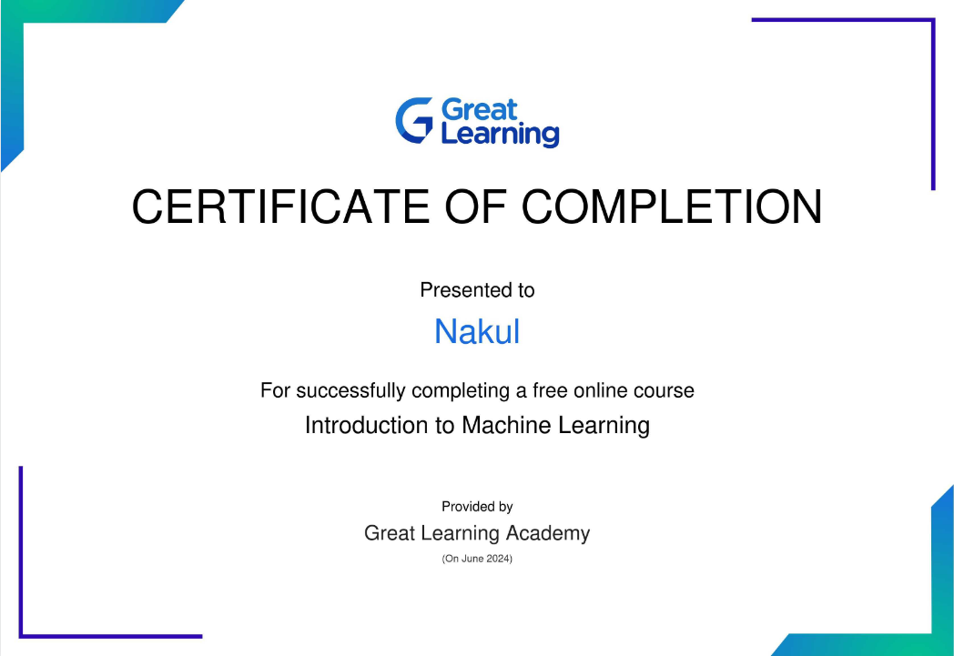 Machine Learning certificate